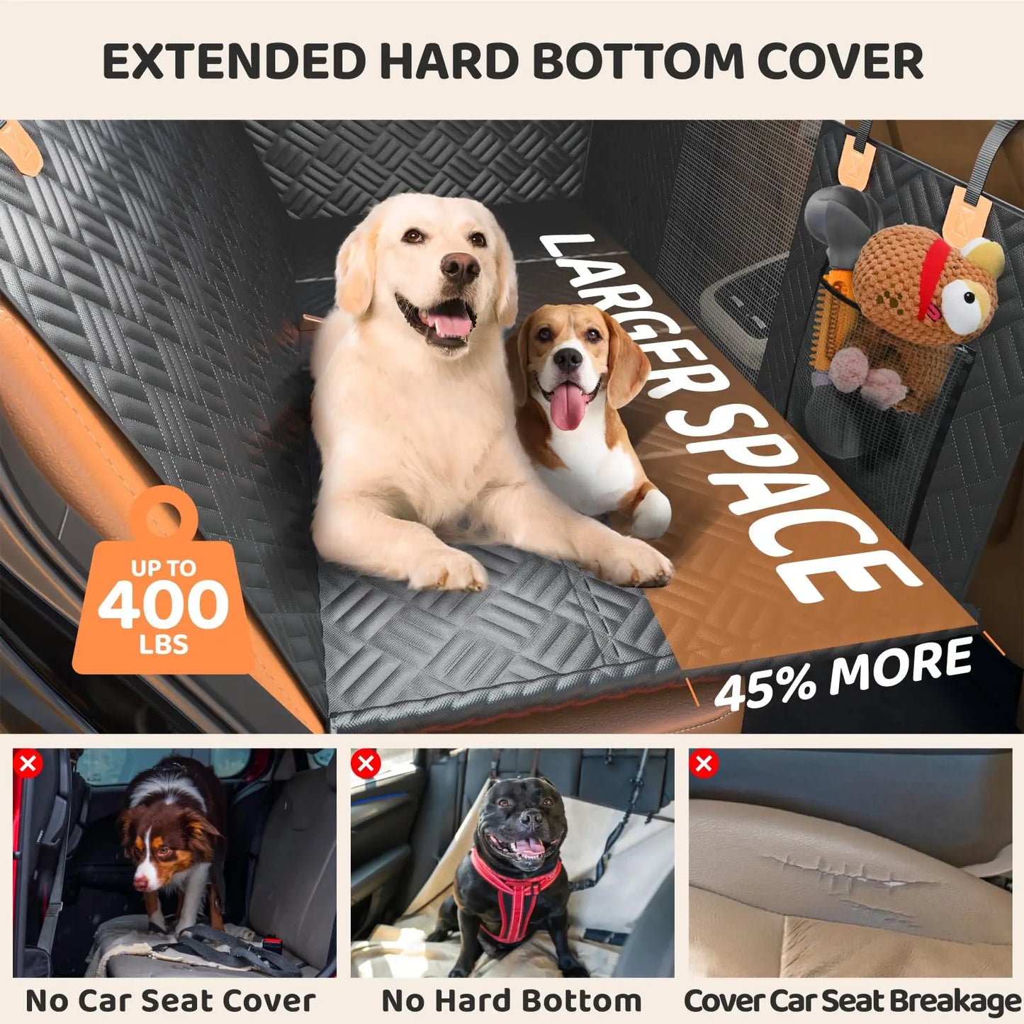 Rear Seat Dog Cover With 400 Pound Load Extender For Cars