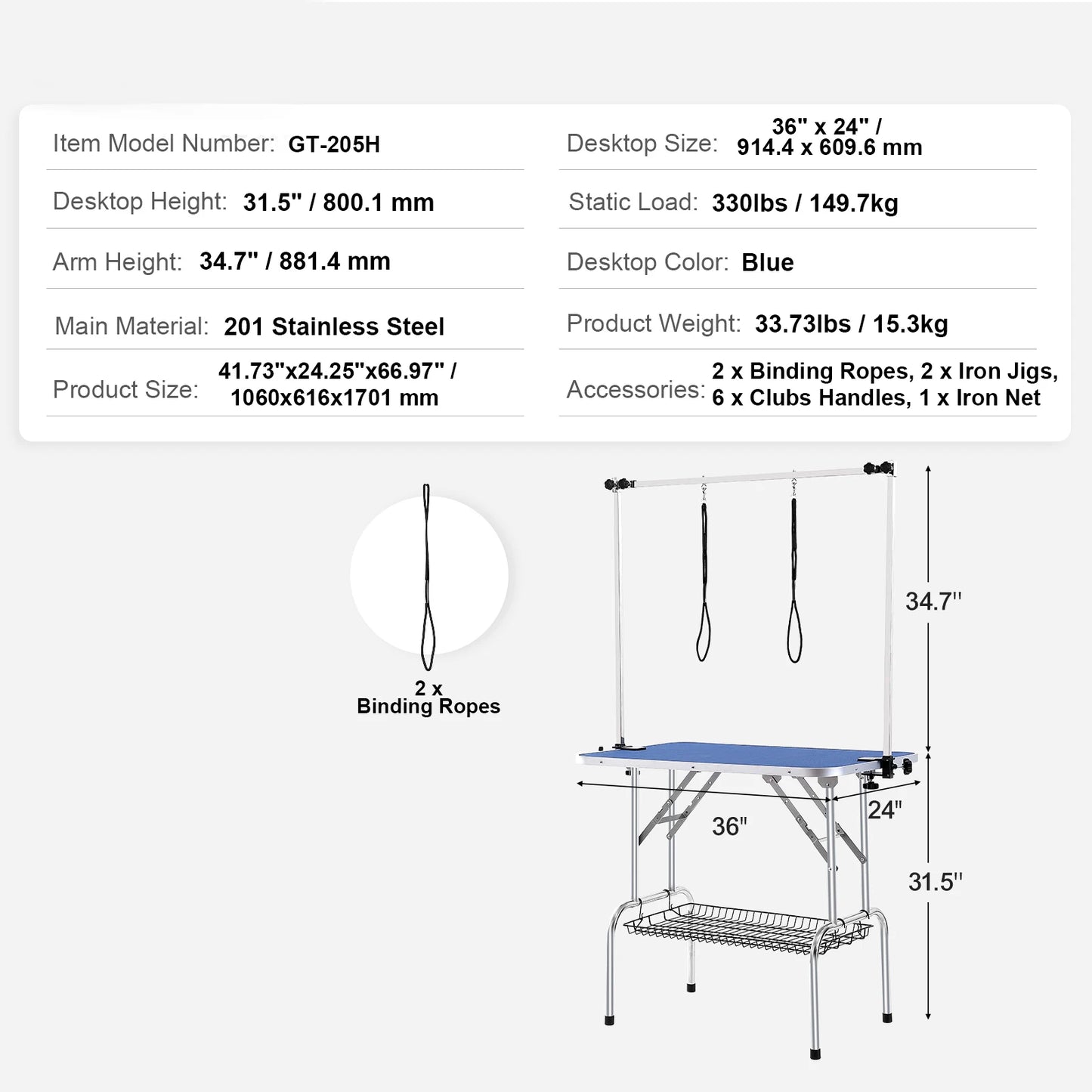 SucceBuy Pet Grooming Table With Two Arms And Clamp Foldable Dog Grooming Stand For Medium And Small Dogs With Loop