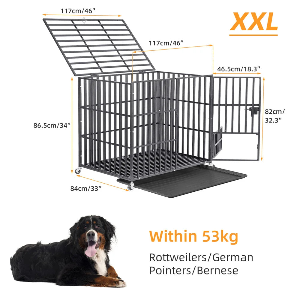 XXL Heavy Duty Dog Crate Square Tube Metal Kennel Playpen