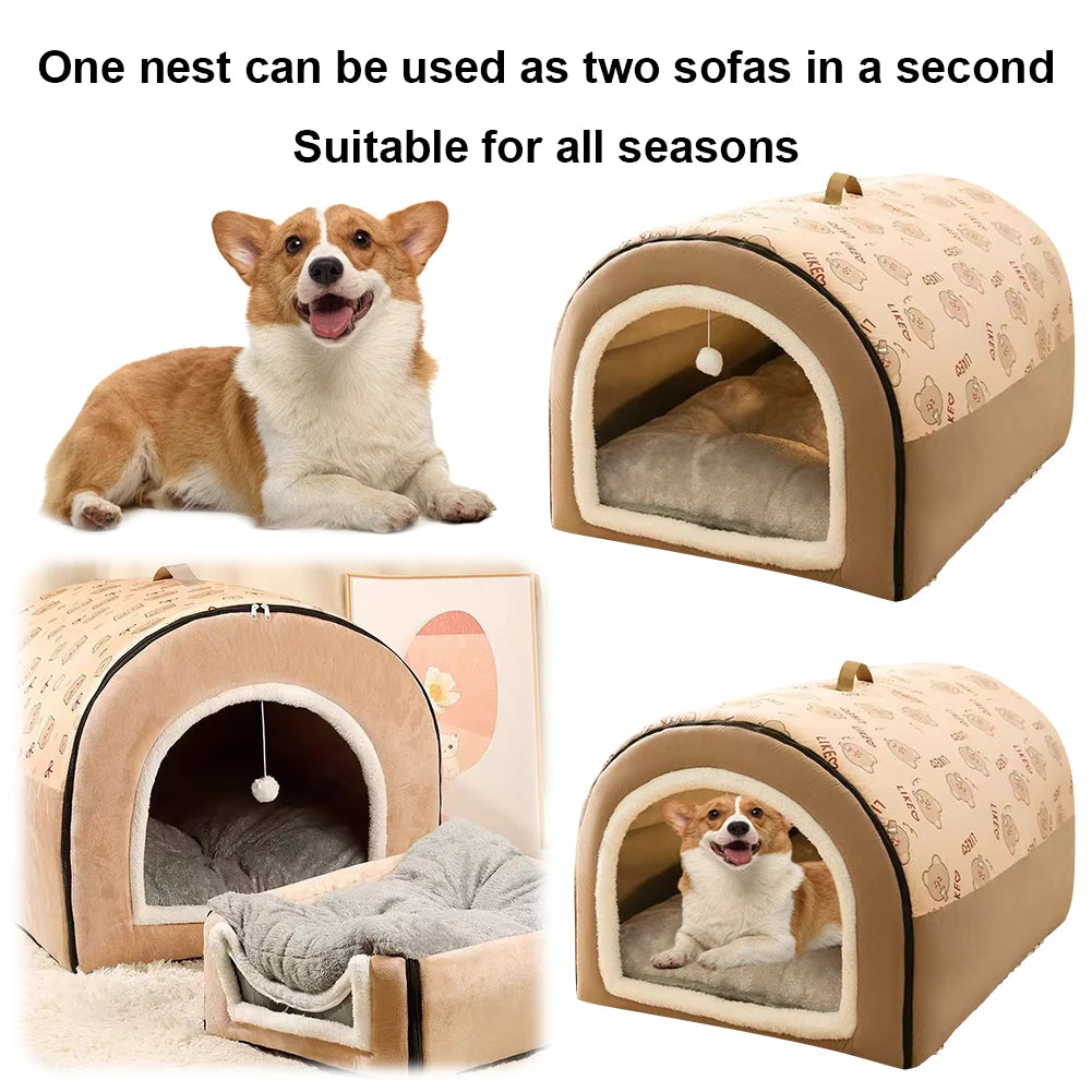 Detachable Plush Dog Nest Bed Shelter For Medium Dogs Cats