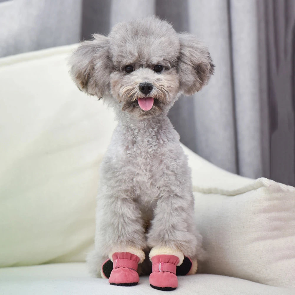 4Pcs Pet Dog Snow Boots Autumn Winter Warm Plush Dog Shoes for Small Medium Dogs and Cats S-XL Soft Non-Slip Soles