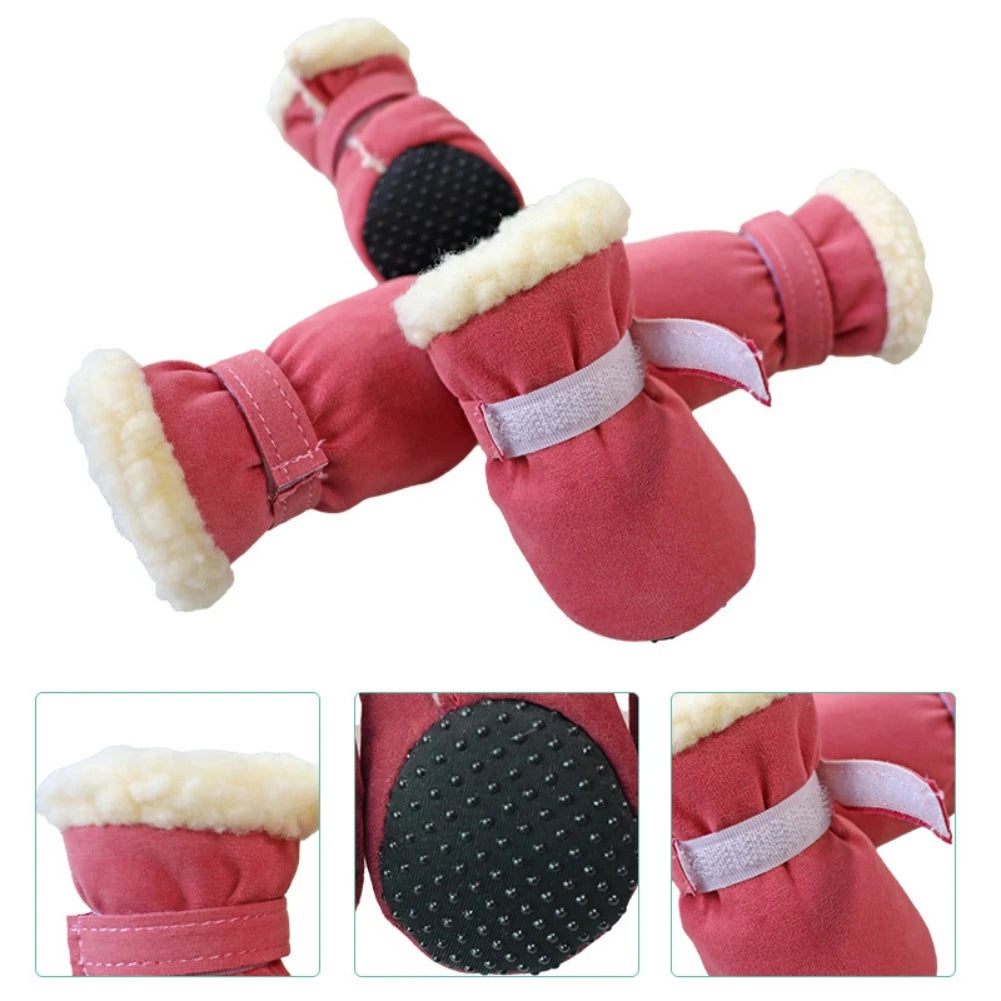 4Pcs Pet Dog Snow Boots Autumn Winter Warm Plush Dog Shoes for Small Medium Dogs and Cats S-XL Soft Non-Slip Soles