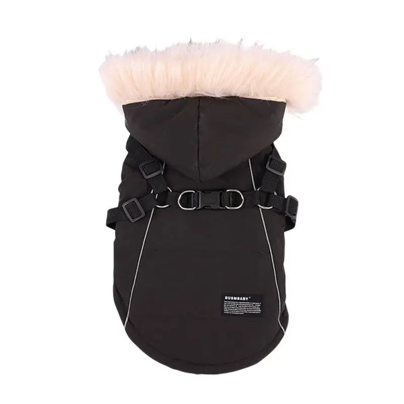 Autumn Winter Warm Dog Jacket With Harness Hooded Coat