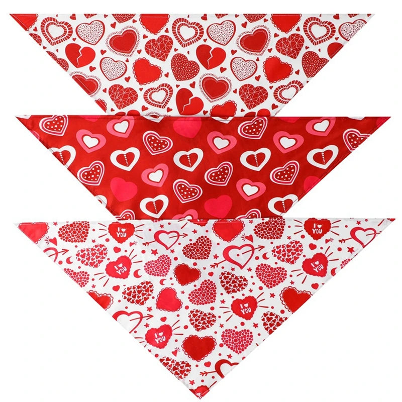 Washable Valentine Love Heart Printed Dog Bandana Christmas Themed Pet Kerchief Scarf Nylon 1 Pack