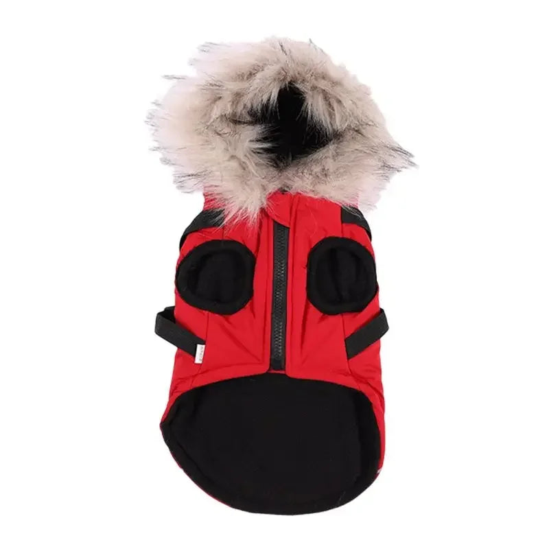 Winter Dog Jacket With Harness Warm Waterproof Hooded Coat