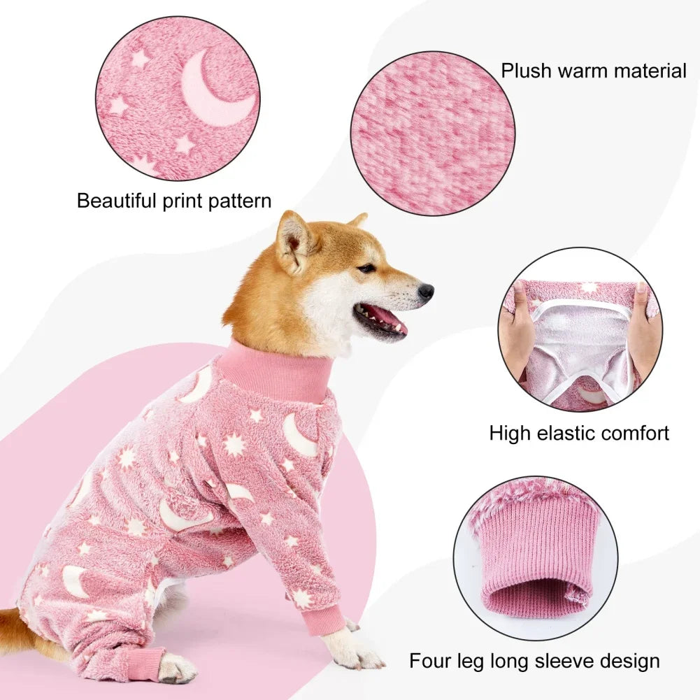 Soft Dog Pajamas 4 Legged Warm Fleece Onesie Pet Jumpsuit
