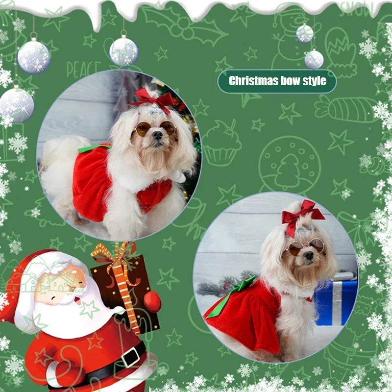 Christmas Dog Coat Dress Red Skirt Bow Warm Holiday Costume