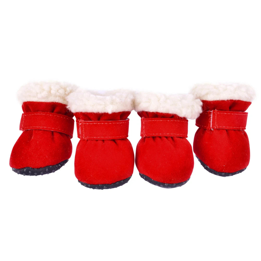4Pcs Pet Dog Snow Boots Autumn Winter Warm Plush Dog Shoes for Small Medium Dogs and Cats S-XL Soft Non-Slip Soles