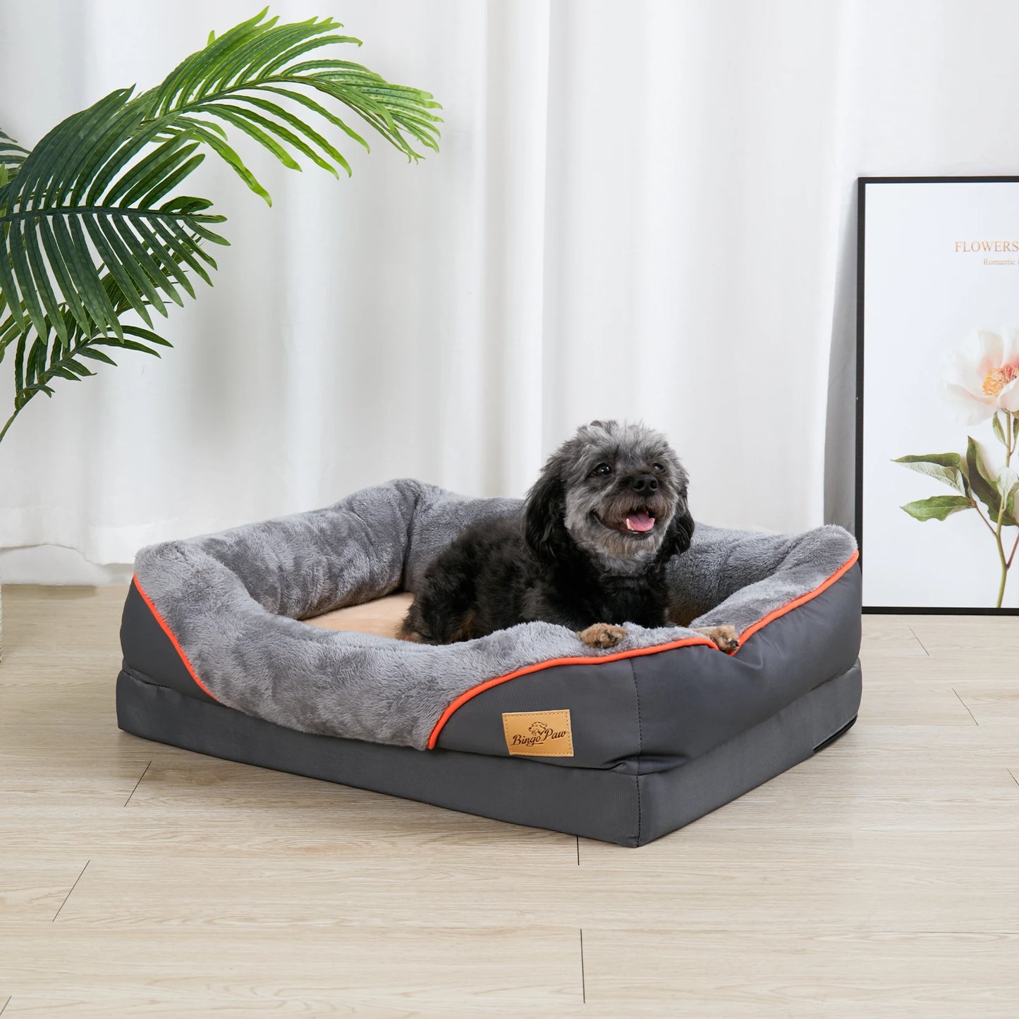 Dog Bed L XL 2XL 3XL Super Soft Orthopedic Foam Pet Bed With Cotton Padded Bolster And Removable Cover
