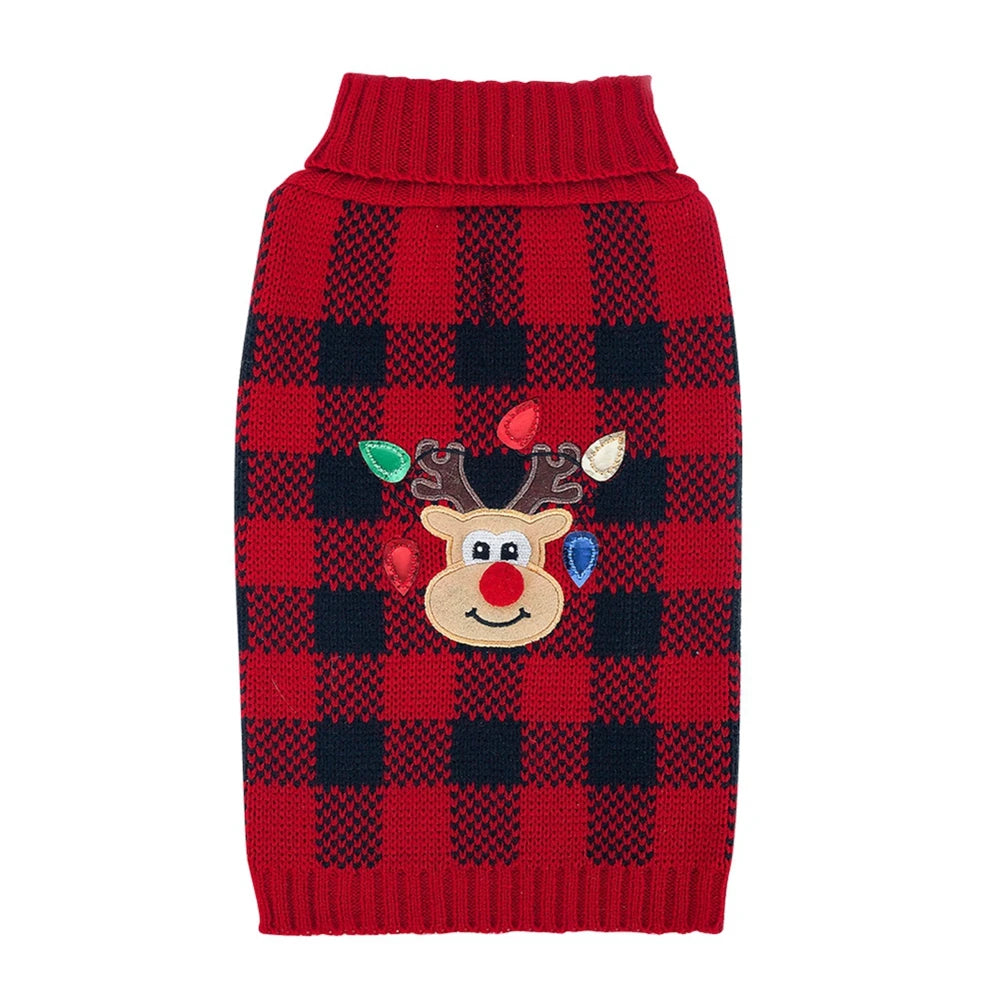 Plaid Pet Dog Sweaters Turtleneck Knitted Winter Coat