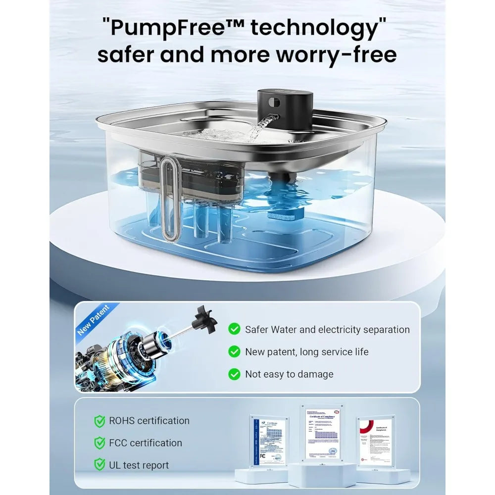 Large 10L Dog Water Dispenser Fountain Stainless Steel Pet Waterer With App Monitoring