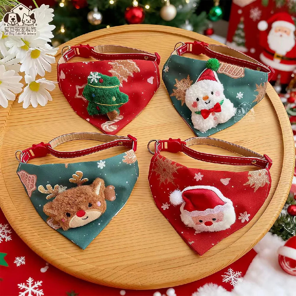 25 New Christmas Dog Triangle Scarves Adjustable Collars Cat Xmas Dog Collars Elk Festival Pet Dress Up Accessories Santa Claus