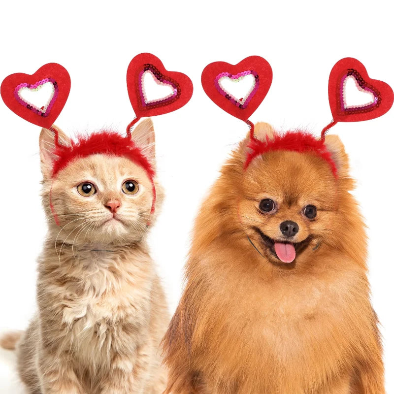 Pet Christmas Headwear Cat Dog Valentines Day Love Headband Dog Hair Accessories Party Dress Up Supplies