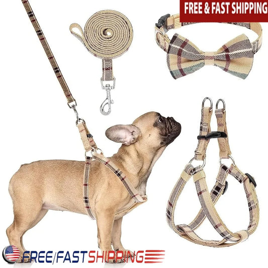 Adjustable No Pull Dog Harness And Leash Set Escape Proof Plaid Design For Small Medium Dogs Training Outdoor Use