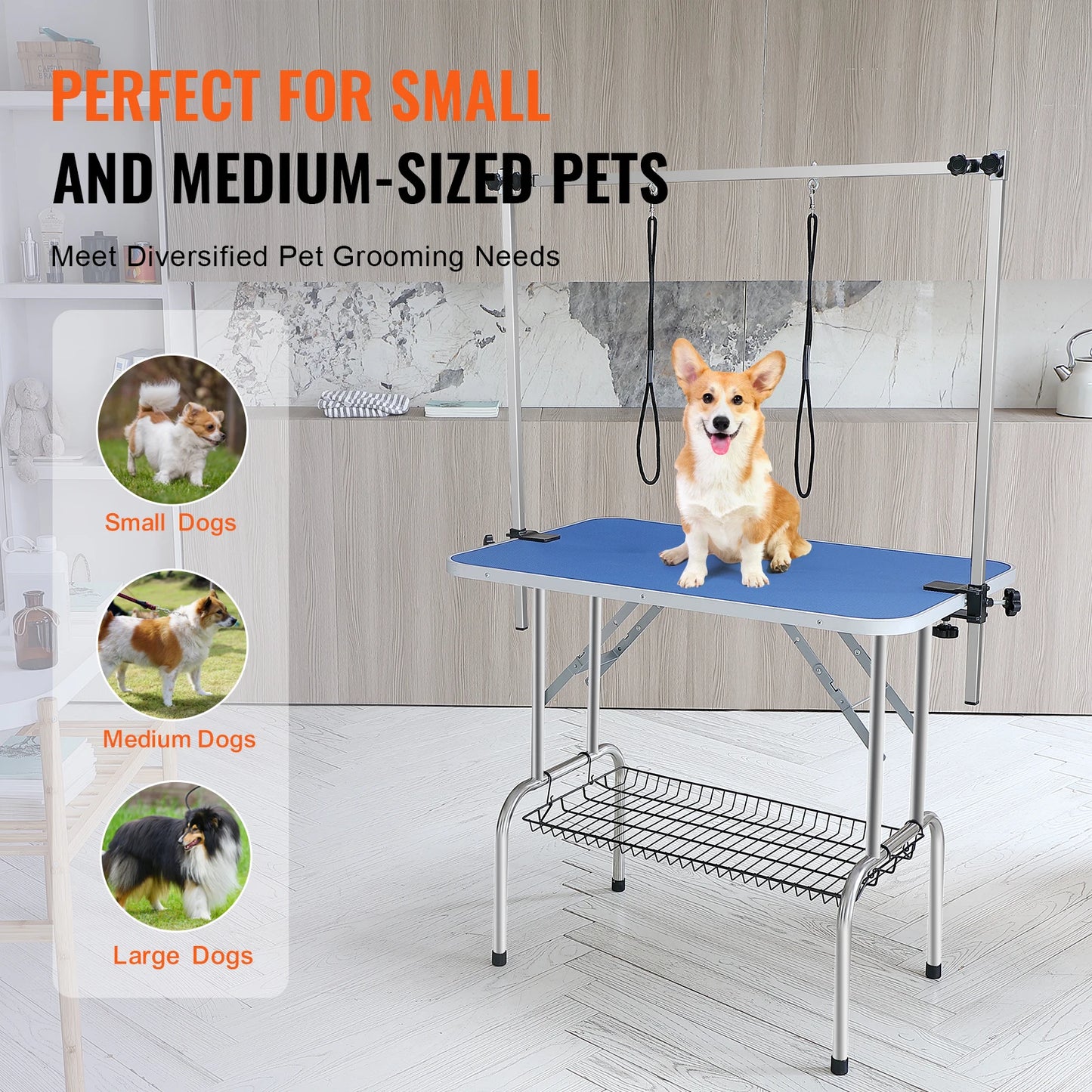 SucceBuy Pet Grooming Table With Two Arms And Clamp Foldable Dog Grooming Stand For Medium And Small Dogs With Loop