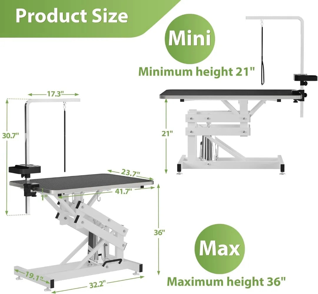 42 Inch Hydraulic Pet Grooming Table With Anti Static Top Z Lift Adjustable 21 To 36 Inches Armrests Leash Covers