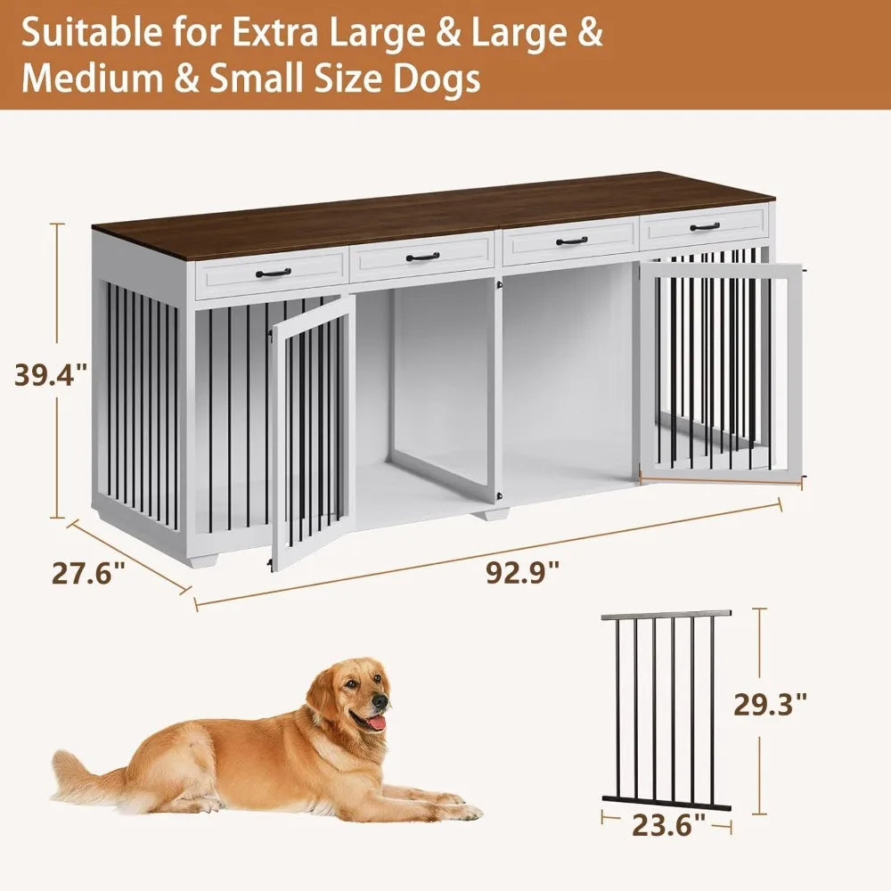 XXXL Wooden Dog Crate Furniture With 4 Drawers And Divider