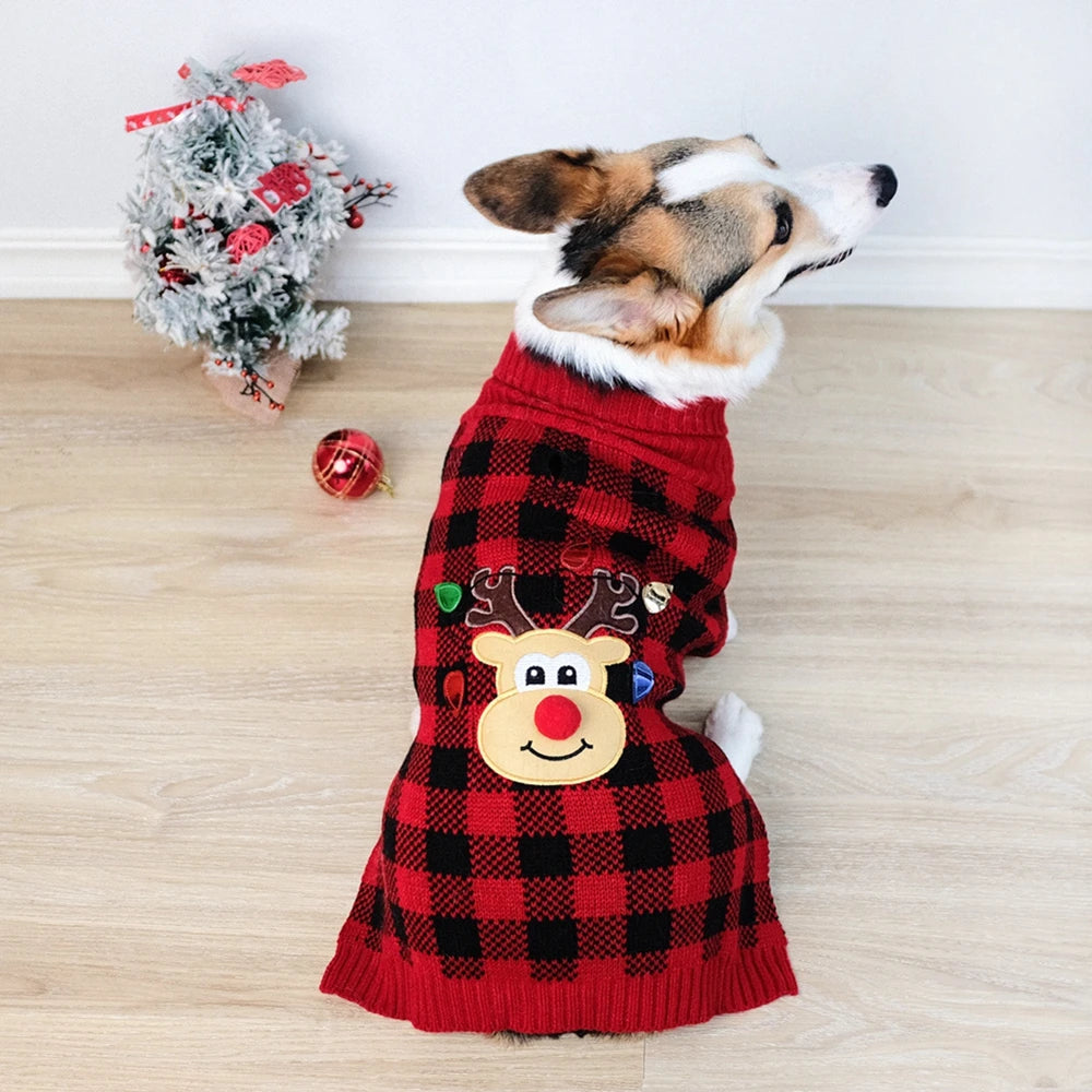 Plaid Pet Dog Sweaters Turtleneck Knitted Winter Coat