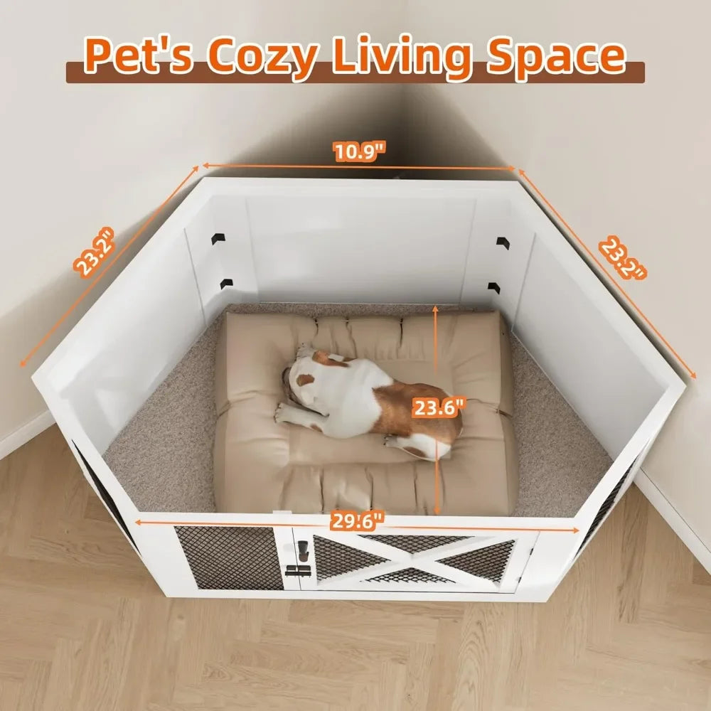 Corner Dog Crate Furniture Kennel End Table Mesh Panels