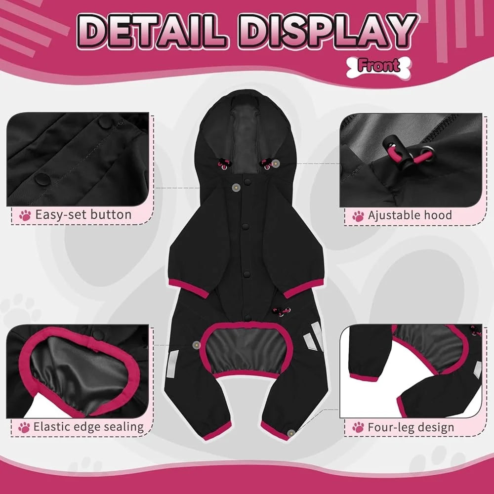 Waterproof Dog Raincoat With Leash Hole And Reflective Straps Lightweight Four Leg Design For Small To Medium Dogs