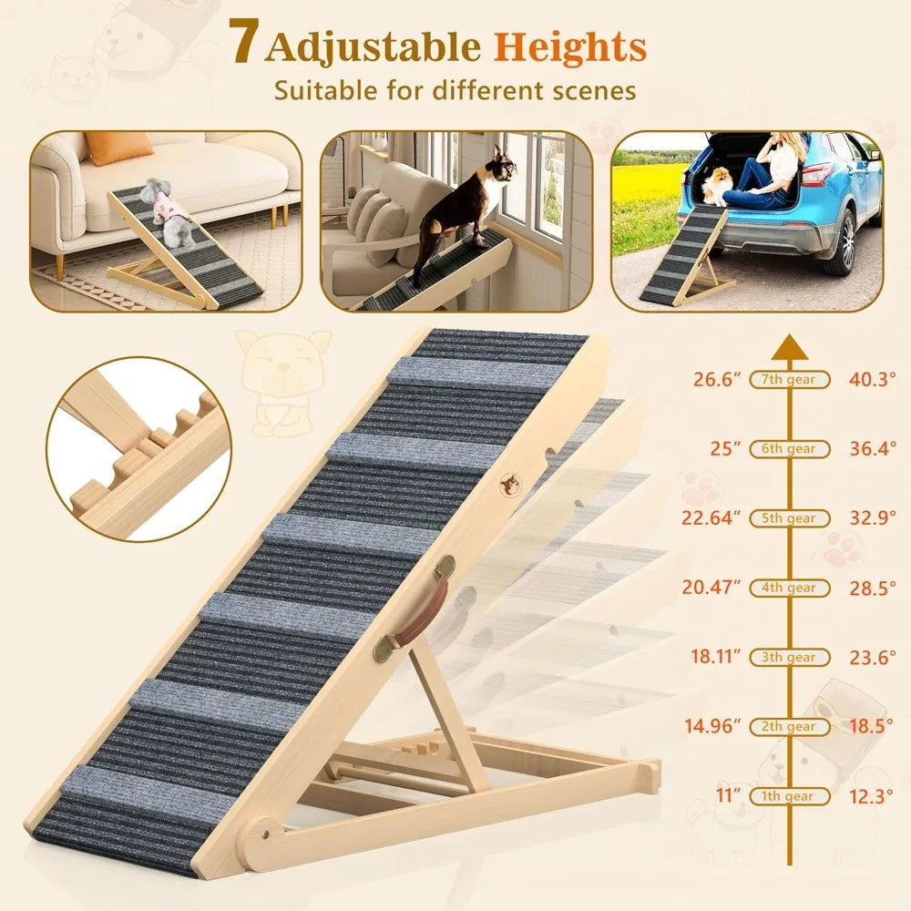 Portable Dog Ramp With 7 Adjustable Heights Non Slip