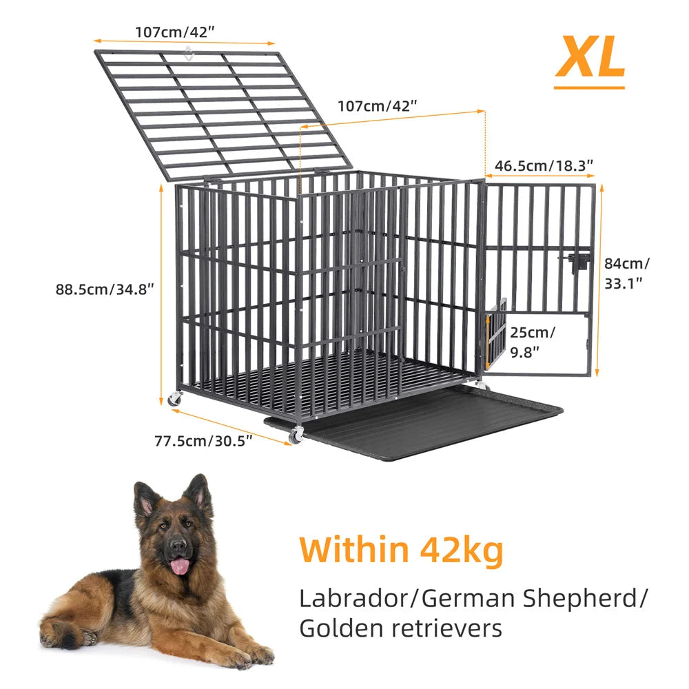 XXL Heavy Duty Dog Crate Square Tube Metal Kennel Playpen