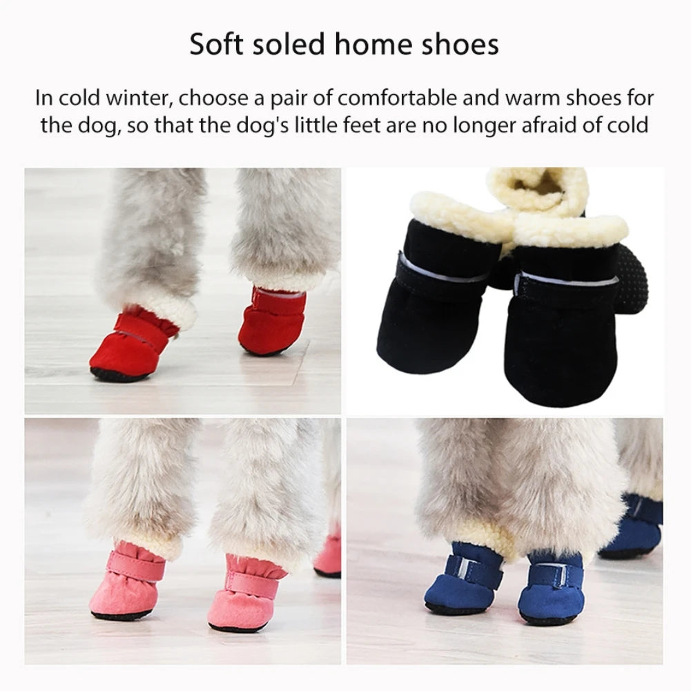 4Pcs Pet Dog Snow Boots Autumn Winter Warm Plush Dog Shoes for Small Medium Dogs and Cats S-XL Soft Non-Slip Soles