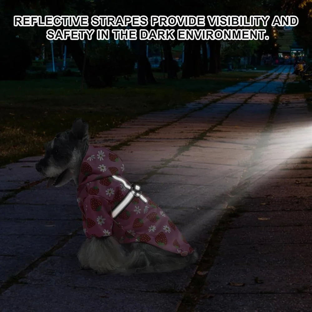 Waterproof Dog Raincoat Hooded With Built In Harness