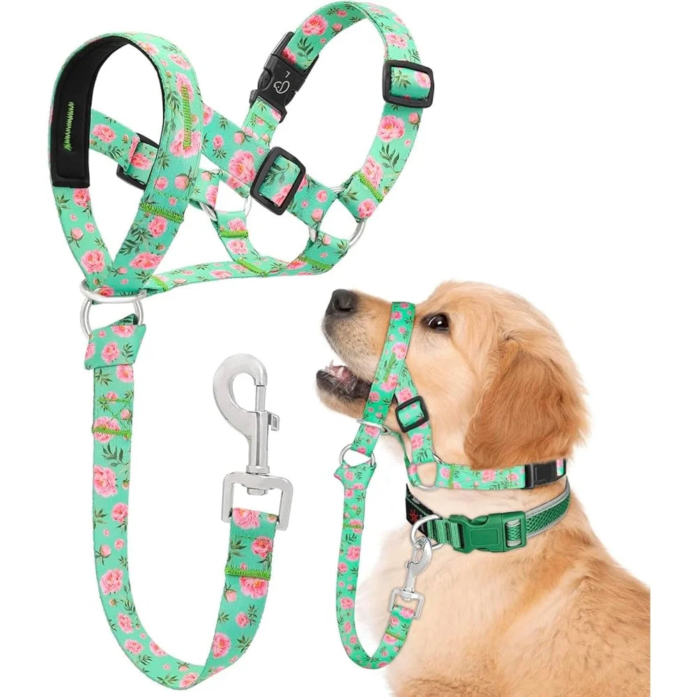 Adjustable No Pull Dog Head Halter Gentle Lead Safety Link Soft Nylon Collar Training Comfortable Walking Harness