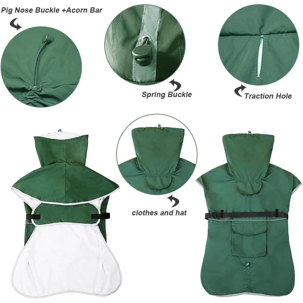 Waterproof Dog Raincoat Reflective Hooded Jacket 6XL