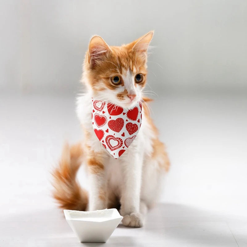 Washable Valentine Love Heart Printed Dog Bandana Christmas Themed Pet Kerchief Scarf Nylon 1 Pack