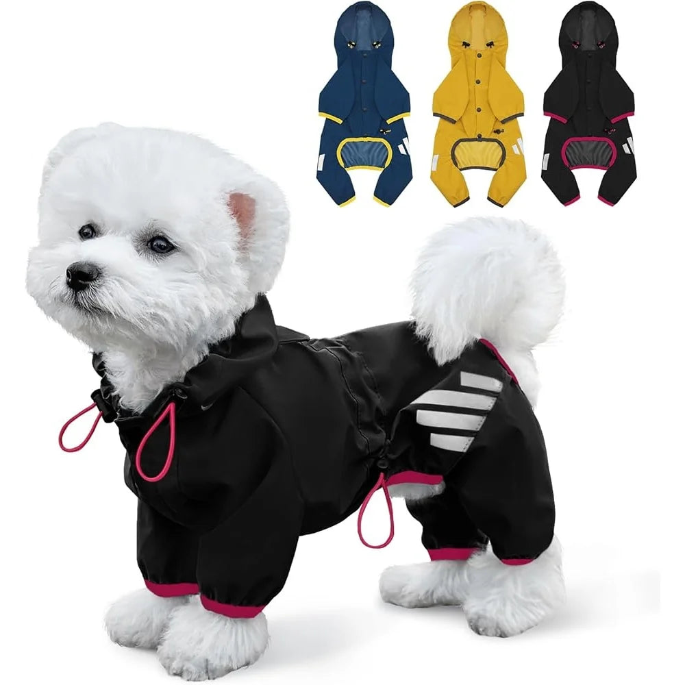 Waterproof Dog Raincoat With Leash Hole And Reflective Straps Lightweight Four Leg Design For Small To Medium Dogs