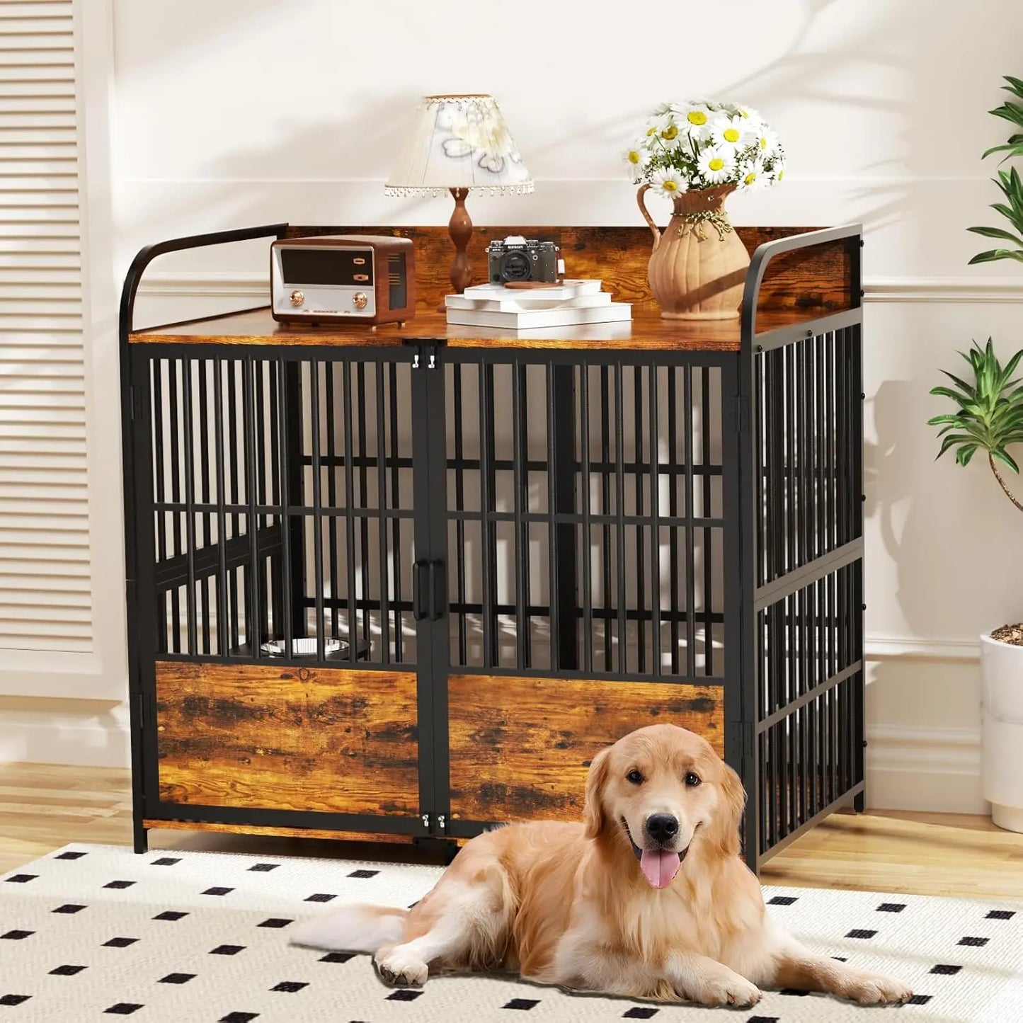 XL Large Dog Crate Furniture Indoor Kennel With Bowls