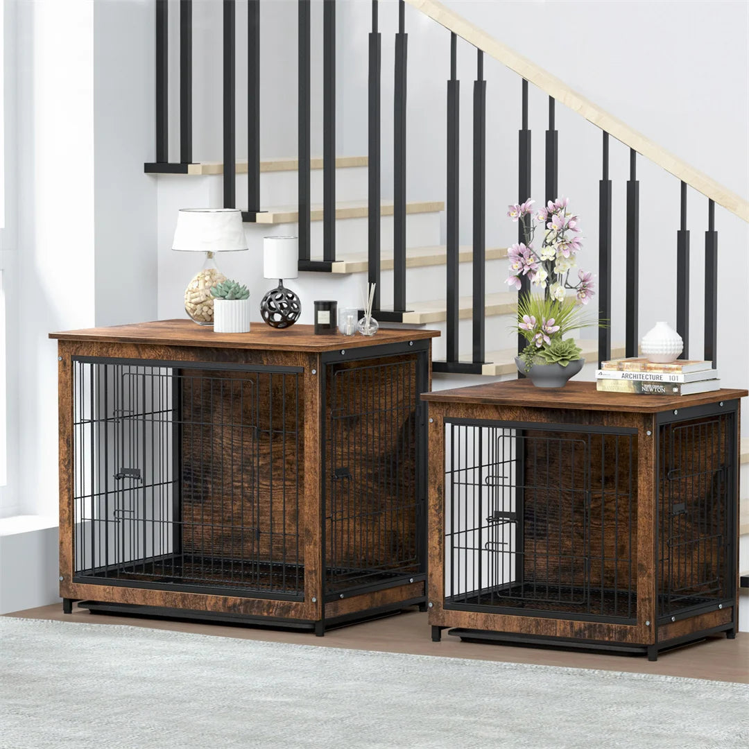 Spacious Dog Cage Furniture End Table Pet Kennel Crate Indoor Wooden Brown Medium and Large Dog Cage
