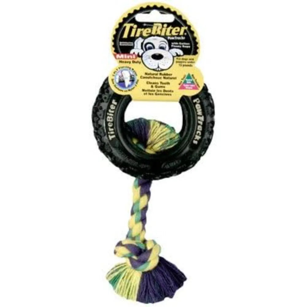Mammoth Tire Biter Paw Track Rope Dog Toy Black Two 6 Inch