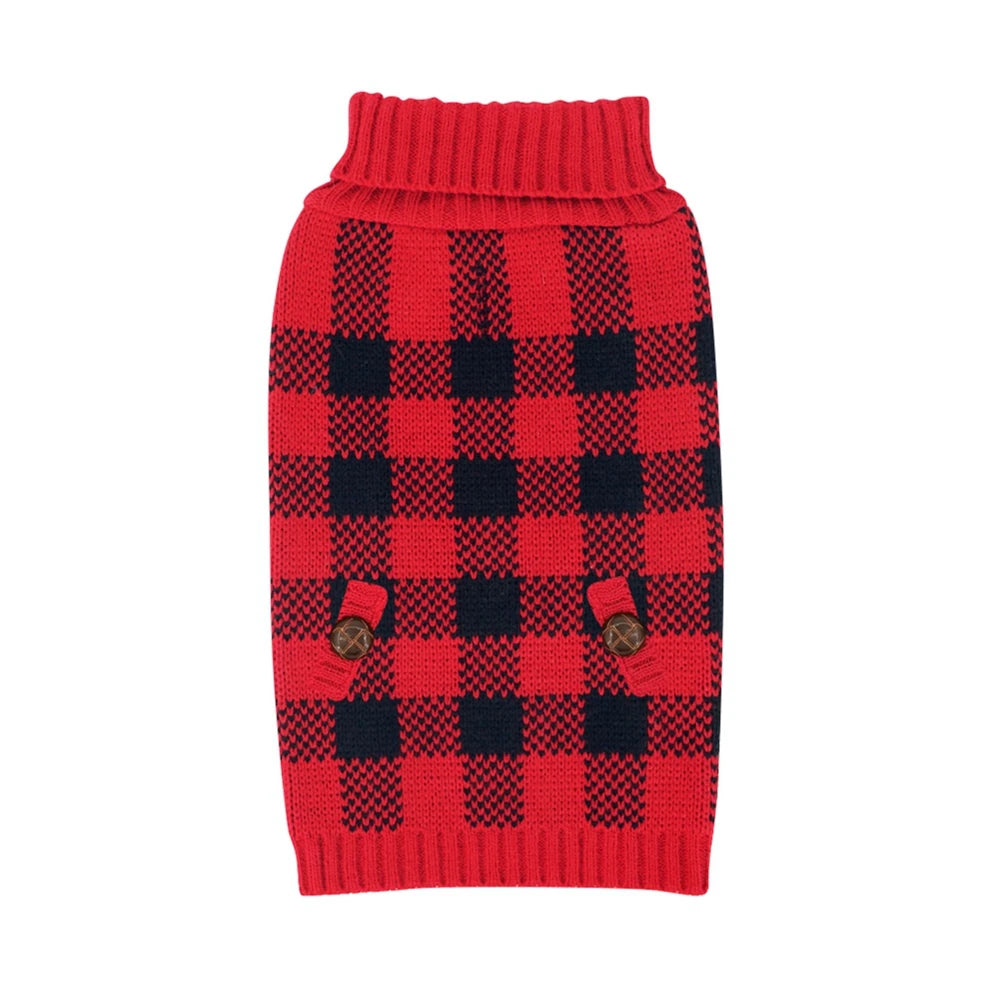 Plaid Pet Dog Sweaters Turtleneck Knitted Winter Coat