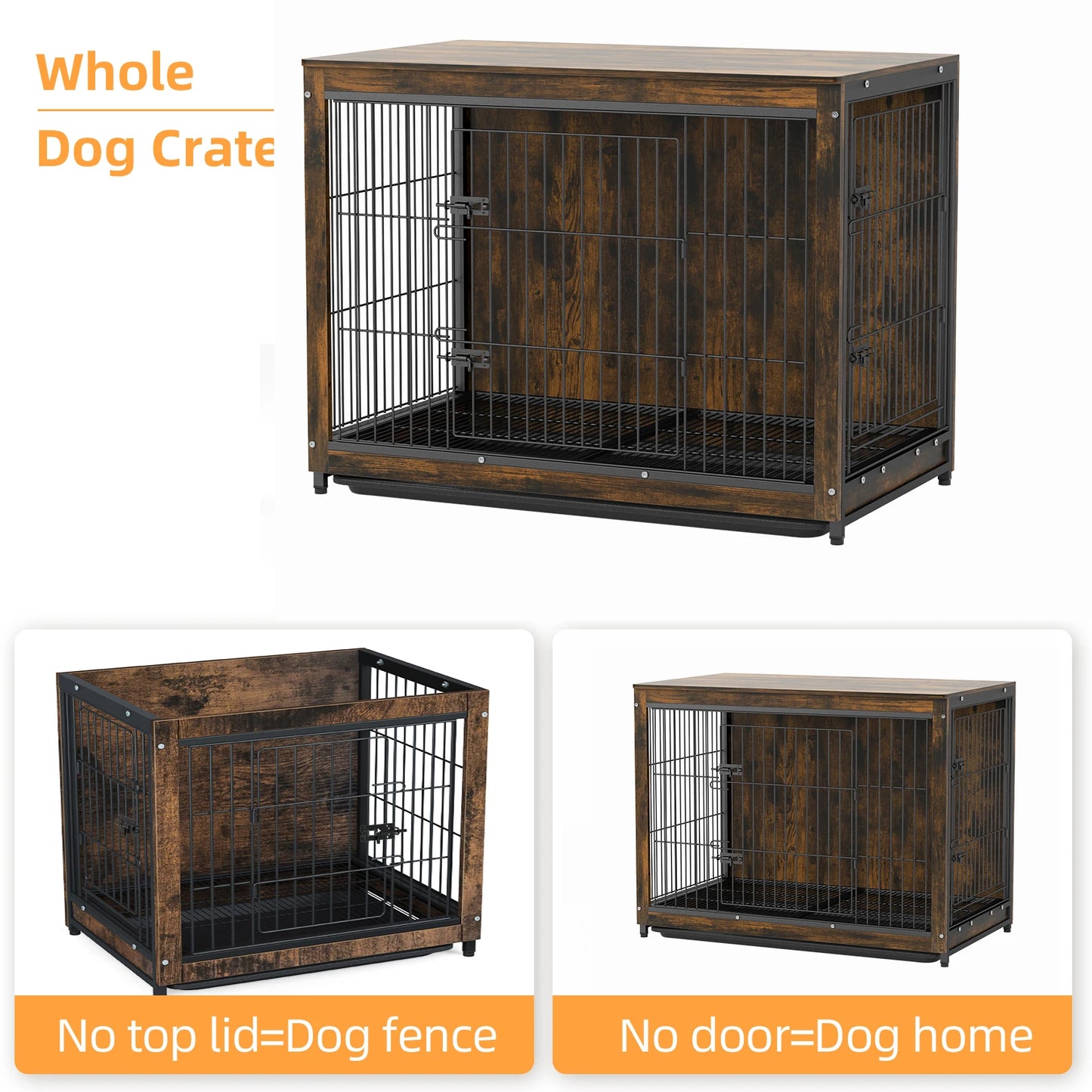 Spacious Dog Cage Furniture End Table Pet Kennel Crate Indoor Wooden Brown Medium and Large Dog Cage