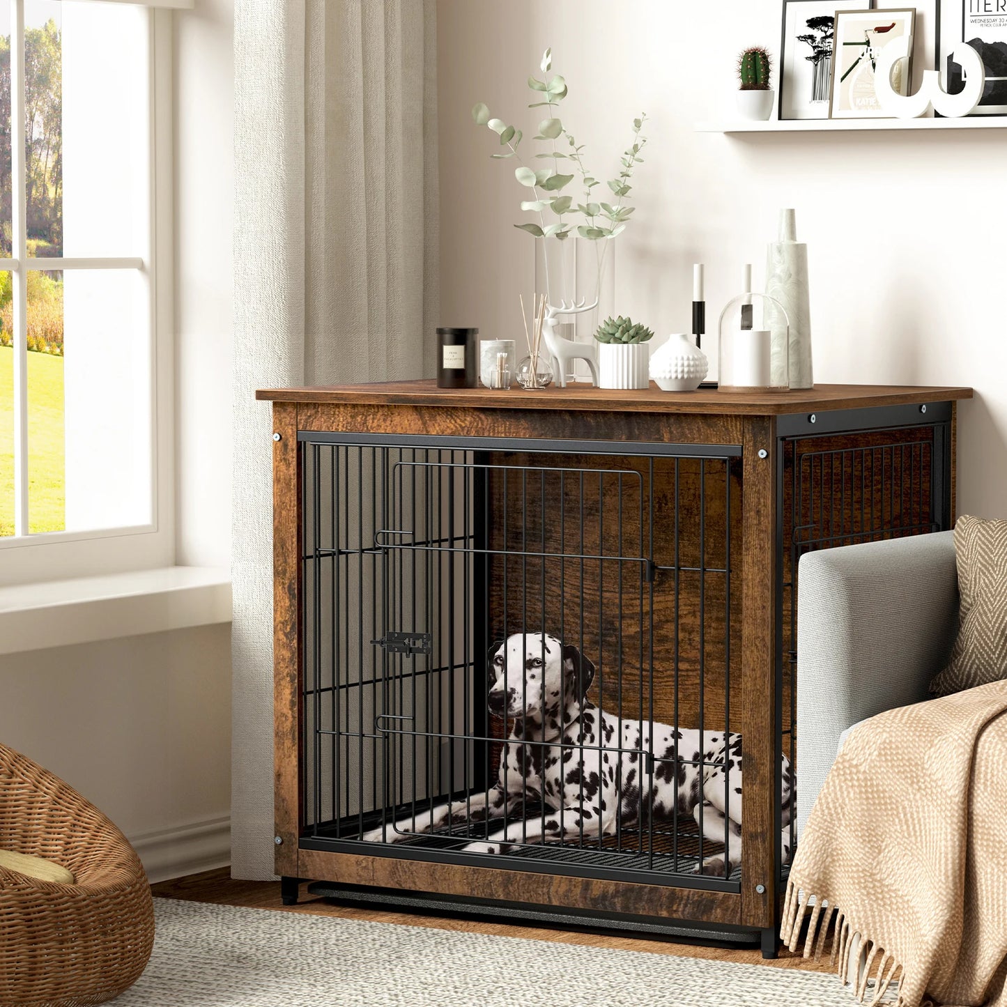 Spacious Dog Cage Furniture End Table Pet Kennel Crate Indoor Wooden Brown Medium and Large Dog Cage