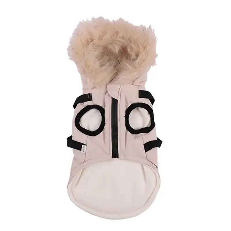 Winter Dog Jacket With Harness Warm Waterproof Hooded Coat