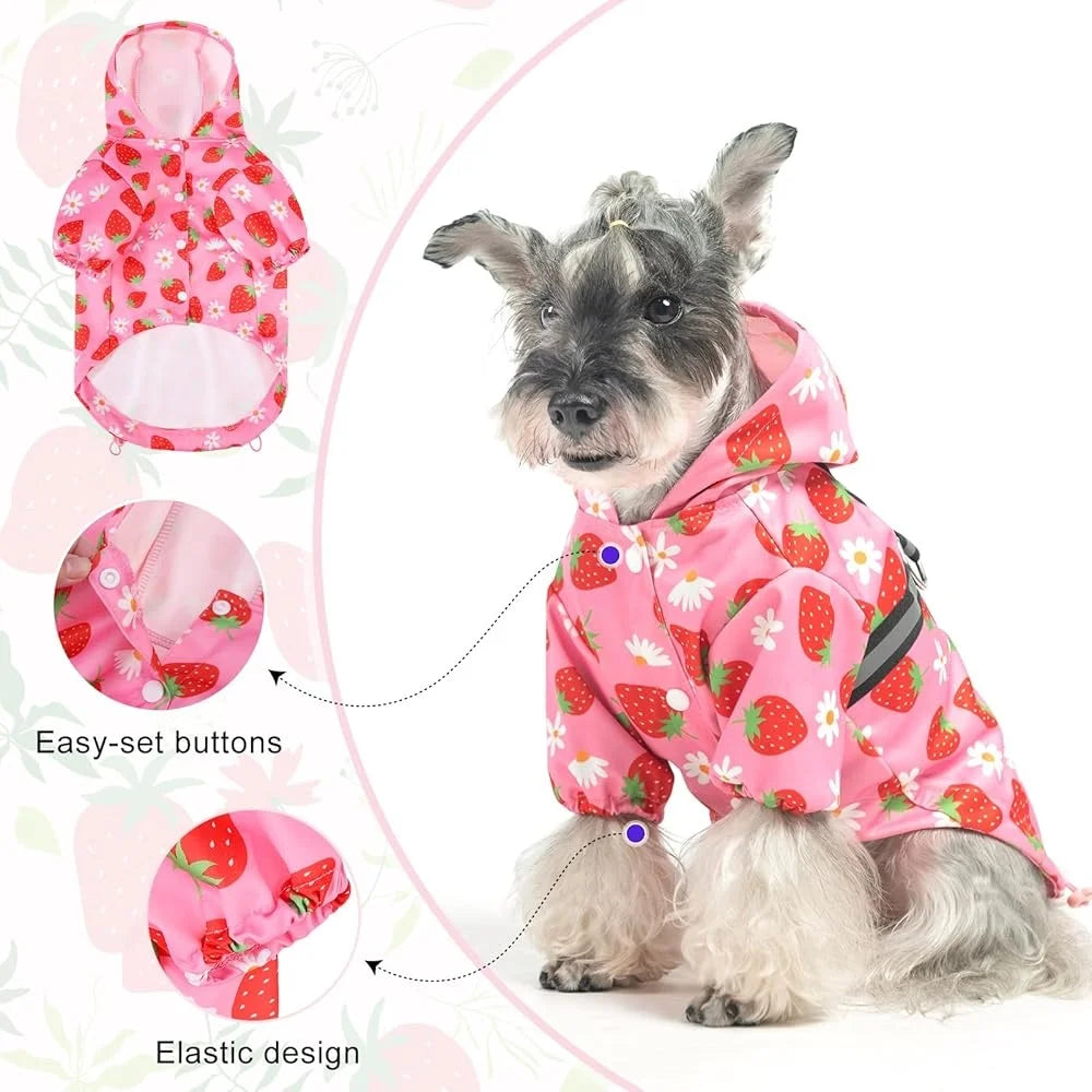 Waterproof Dog Raincoat Hooded With Built In Harness