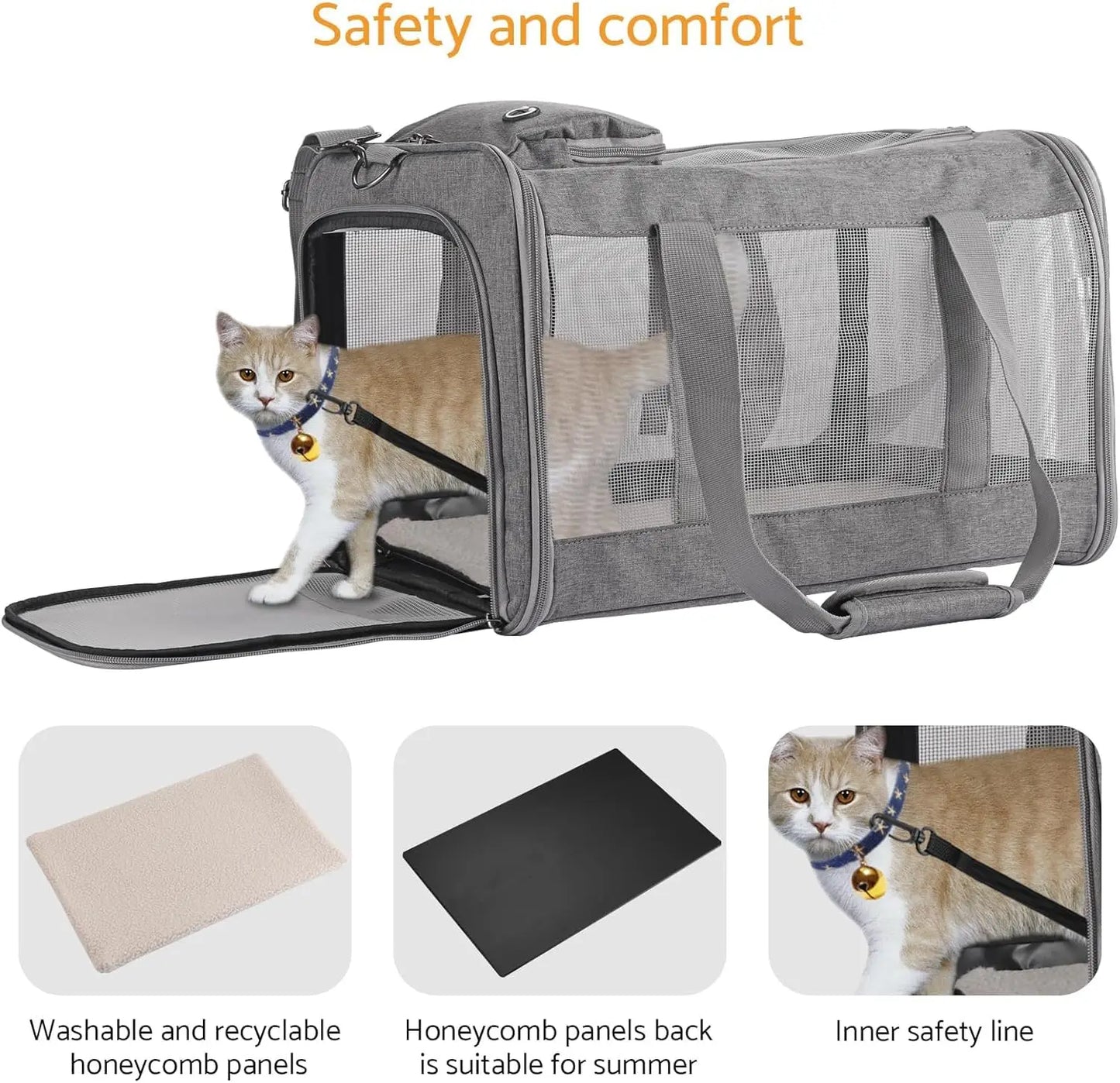 Airline Approved Pet Carrier for Cats and Dogs Soft Travel Bag Breathable Honeycomb Board Removable Support for Car and Air Travel