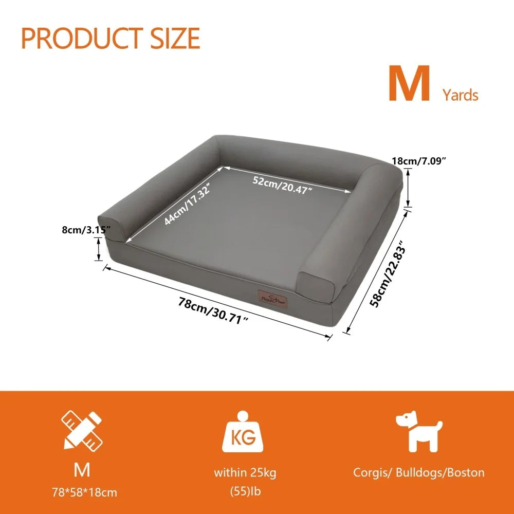 M XXL Orthopedic Dog Bed Bolster Microfiber Leather Sofa Style Waterproof Calming Bed With Removable Cover Easy Clean