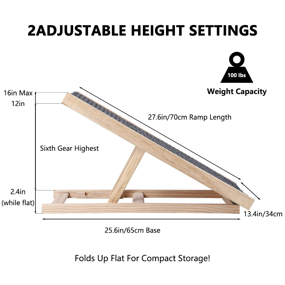 Natural Pine Dog Ramp Ladder Folding Anti Skid 2 Height