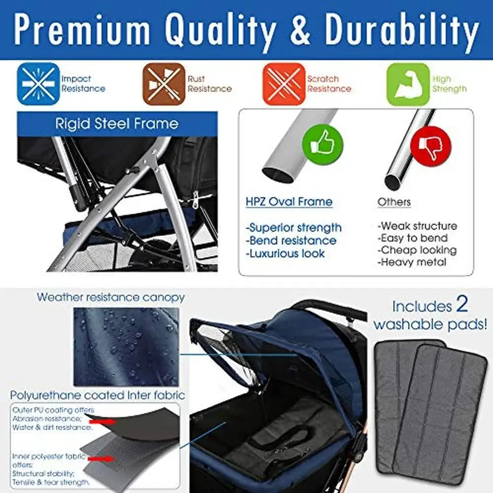 Heavy Duty Dog Cat Stroller With Convertible Compartment Reversible Entry And Brake System For Travel And Shopping