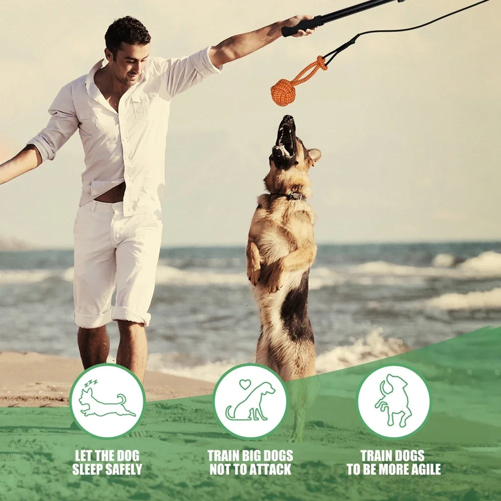 Retractable Pole Dog Chew Toy Black Plush Bite Resistant Flirt Pole Teaser Wand with Plush Refill for Dogs