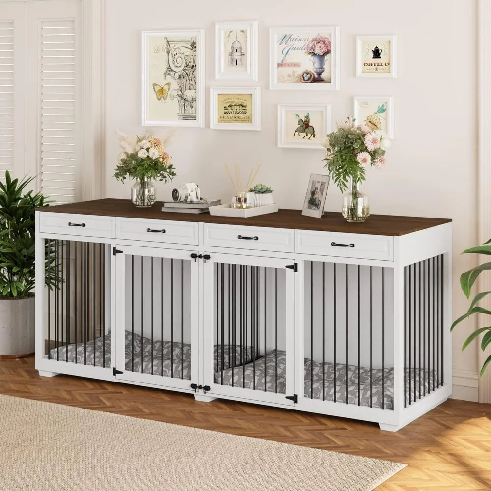 XXXL Wooden Dog Crate Furniture With 4 Drawers And Divider