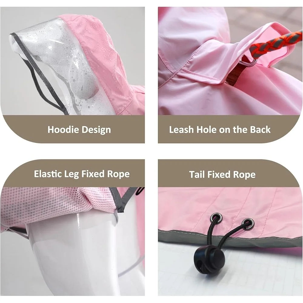 Breathable Waterproof Dog Raincoat With Adjustable Hooded Poncho Leash Hole Reflective Strip For Small Medium Large Pets