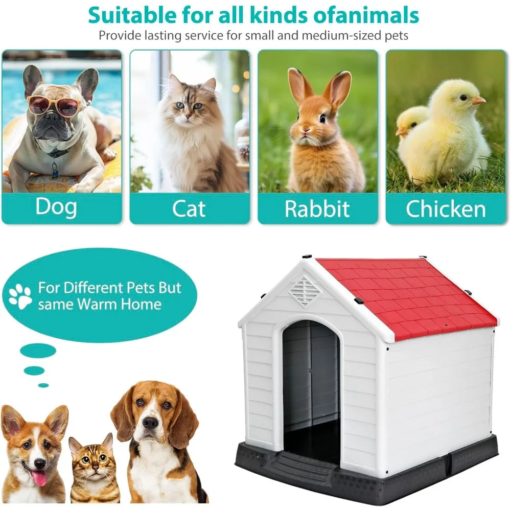 Large Plastic Dog House Waterproof Kennel With Air Vents
