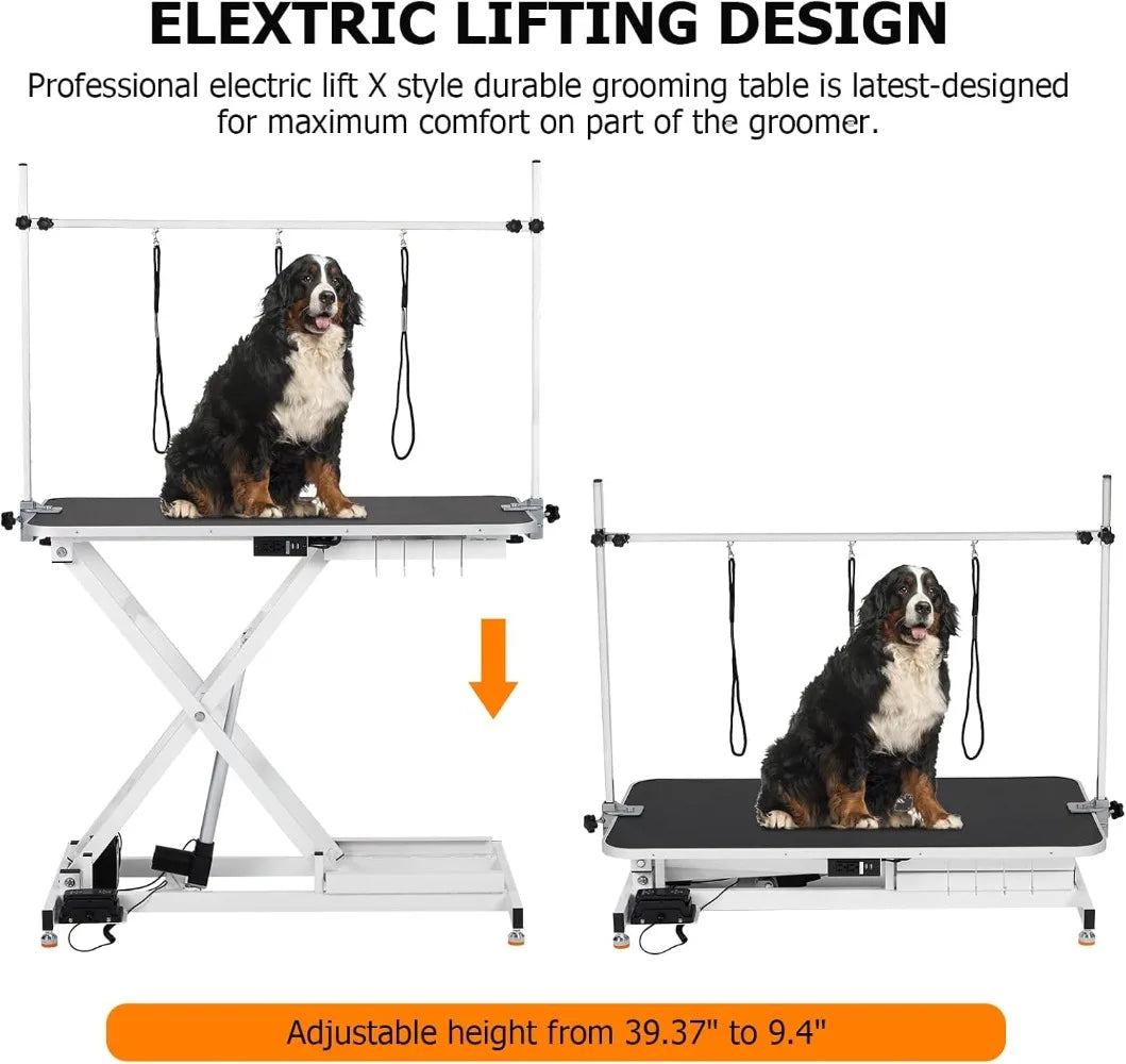 50 Inch Electric Pet Grooming Table With 9 To 40 Inch Height Adjustable X Type Lift For Large Dogs
