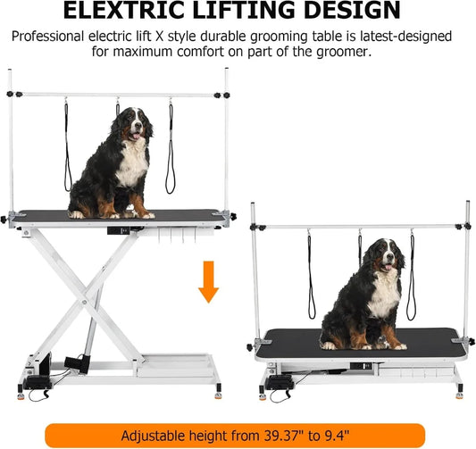 50 Inch Electric Pet Grooming Table With 9 To 40 Inch Height Adjustable X Type Lift For Large Dogs